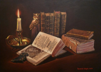 Obra contemporánea nombrada « Livres anciens à la chouette », Hecho por BERNARD DUPIN