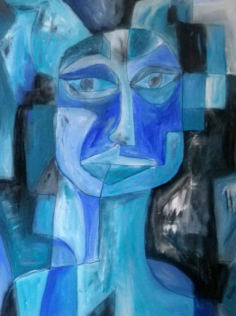 Obra contemporánea nombrada « Homme en Bleu », Hecho por LAURENT HOUZIER