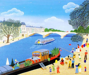 Obra contemporánea nombrada « Paris, Pont du Carrousel - le rêve du marinier », Hecho por MARTINE CLOUET