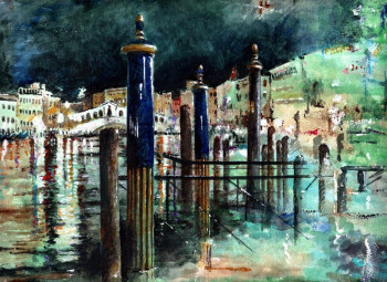 Obra contemporánea nombrada « Venezia, amarrage nocturne. », Hecho por JEAN-LUC CELCE