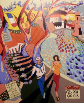 Obra contemporánea nombrada « Collioure », Hecho por PB
