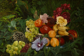 Obra contemporánea nombrada « FEUILLES, FRUITS ET FLEURS », Hecho por MICHELINE HANRARD LADOUL MHL.