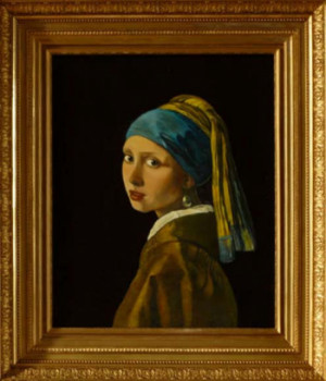 Obra contemporánea nombrada « LA JEUNE FILLE A LA PERLE d'après VERMEER », Hecho por MICHELINE HANRARD LADOUL MHL.