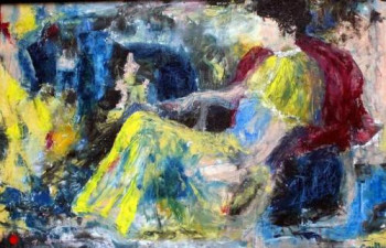 Obra contemporánea nombrada « Femme en jaune », Hecho por GUILLOU