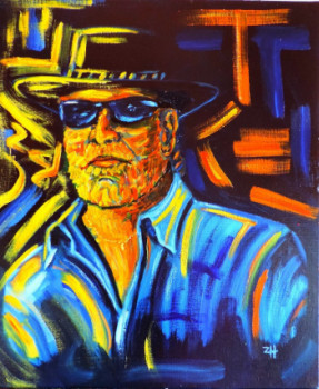 Obra contemporánea nombrada « Autoportrait aux chapeau et lunettes / Self-portrait with hat and sunglasses / Autoritratto al capello ed occhioli da sole », Hecho por JEAN-FRANçOIS ZANETTE