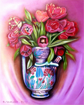 Obra contemporánea nombrada « Le cantaguilli d'IZNIK aux tulipes », Hecho por ABERNARDO