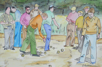 Obra contemporánea nombrada « Partie de pétanque », Hecho por JOëL