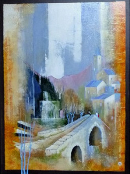 Obra contemporánea nombrada « Le vieux pont toscan ( Oeuvre 1er Prix de Peinture figurative du Salon d'Iroise 2014) », Hecho por JAMES BURGEVIN