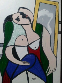 Obra contemporánea nombrada « FEMME AU MIROIR (imitation de Picasso) », Hecho por ZAëL