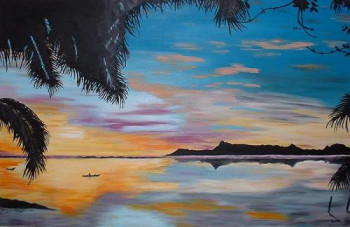 Obra contemporánea nombrada « coucher de soleil sur Papeete », Hecho por QUEM
