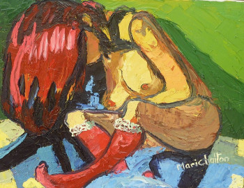 Obra contemporánea nombrada « Femme aux mi bas », Hecho por MARICHALTON