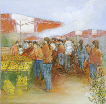 Obra contemporánea nombrada « Le marché », Hecho por JEAN GODIN