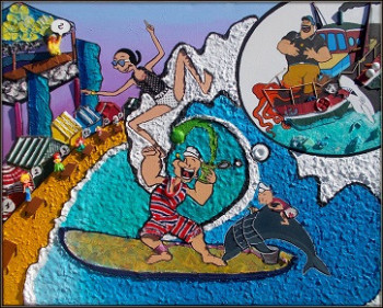 Obra contemporánea nombrada « Surf tandem », Hecho por MUMUZEPAINT