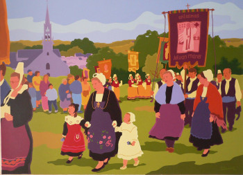 Obra contemporánea nombrada « Procession de Sainte-Anne-La-Palud », Hecho por DANIELL