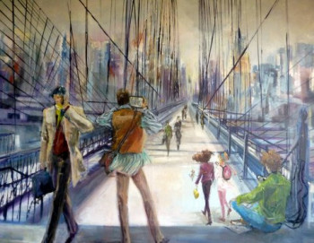 Obra contemporánea nombrada « jour de fête Brooklyn Bridge », Hecho por DAMIAN TIRADO