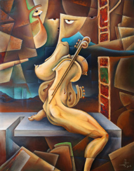 Obra contemporánea nombrada « La musicienne », Hecho por HENRI TOROS