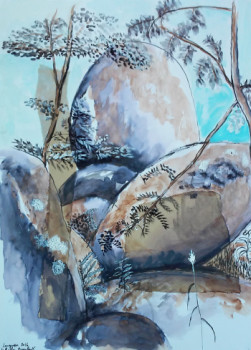 Obra contemporánea nombrada « Rocher branlant », Hecho por BARTLET-DROUZY