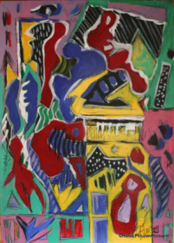Obra contemporánea nombrada « formes jaunes et rouges », Hecho por HERVé PLOUZEN