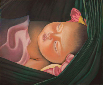 Obra contemporánea nombrada « Bébé lotus - portrait », Hecho por FREDERIQUE