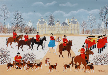 Obra contemporánea nombrada « Chasse à courre au chateau de Cheverny », Hecho por MARTINE CLOUET