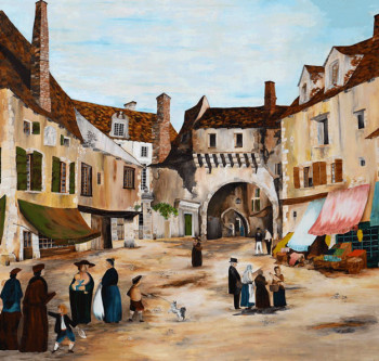 Obra contemporánea nombrada « Village de Semur en Auxois », Hecho por GRALLIé