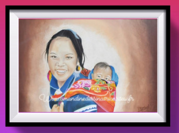 Obra contemporánea nombrada « jeune femme vietnamienne portant son enfant », Hecho por AMANDINEDESSINATRICE