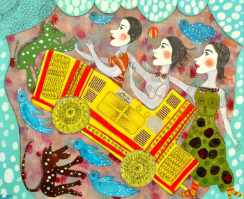 Obra contemporánea nombrada « En route la famille », Hecho por CLAUDINE LOQUEN