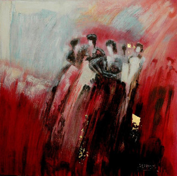Obra contemporánea nombrada « Femme en rouge 1 », Hecho por MAGUY HERAUD.MARGAUX