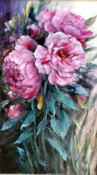 Obra contemporánea nombrada « Pivoines en brassée », Hecho por CHRISPAINT FLOWERS