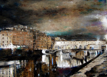 Obra contemporánea nombrada « Florence, Ponte Vecchio nocturne », Hecho por JEAN-LUC CELCE