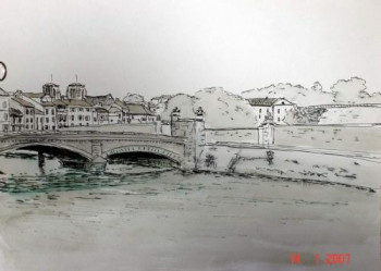 Obra contemporánea nombrada « Bayonne - Le Pont du génie », Hecho por GUILLOU