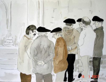 Obra contemporánea nombrada « Sortie de messe », Hecho por GUILLOU