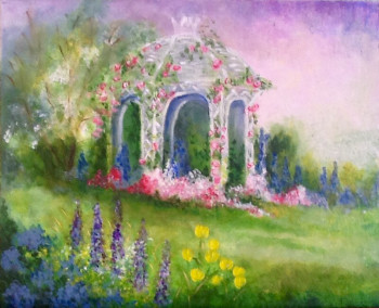 Obra contemporánea nombrada « Romantisme anglais - le jardin », Hecho por PATRICIA DELEY