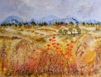 Obra contemporánea nombrada « Coquelicots en provence », Hecho por ALBUR