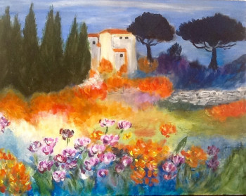 Obra contemporánea nombrada « Paysage de Provence », Hecho por PATRICIA DELEY