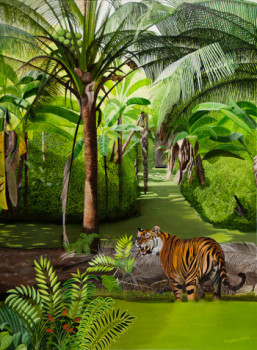 Obra contemporánea nombrada « Tigre dans les marécages », Hecho por JACQUELINE VERNAY-MILLOT