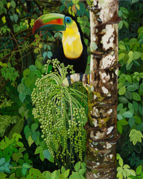 Obra contemporánea nombrada « Toucan dans la jungle du Costa Rica », Hecho por JACQUELINE VERNAY-MILLOT