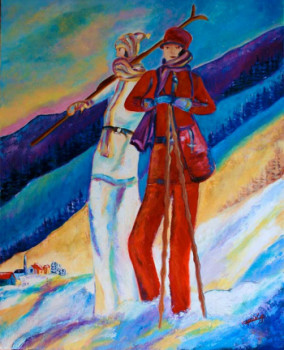 Obra contemporánea nombrada « Ski dans Les laurentides », Hecho por GHISLAINE CAPRIN