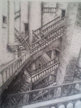 Obra contemporánea nombrada « Escalier labyrynthe 1 », Hecho por JACQUES TAFFOREAU