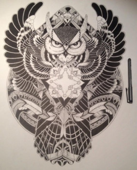 Obra contemporánea nombrada « mandala hibou », Hecho por BRUNOCREM