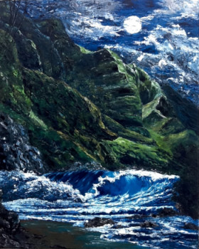 Obra contemporánea nombrada « BB0003 - Un coucher le lune », Hecho por SYLVIE ACTIS BARONE