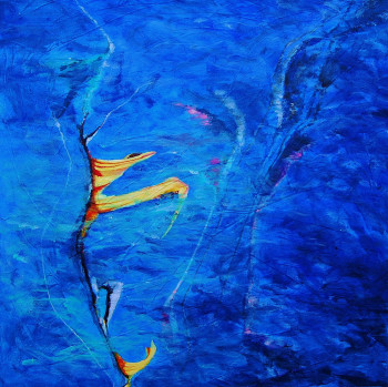 Obra contemporánea nombrada « Touches jaunes sur fond bleu », Hecho por VéBERT