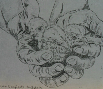 Obra contemporánea nombrada « Poignée d' Oisillons », Hecho por ANGELINO CAMPIGOTTO
