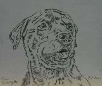 Obra contemporánea nombrada « Tête de Chien 3 », Hecho por ANGELINO CAMPIGOTTO
