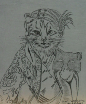 Obra contemporánea nombrada « Chat Botté », Hecho por ANGELINO CAMPIGOTTO