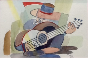 Obra contemporánea nombrada « Le joueur de guitare », Hecho por PATRICIA DELEY