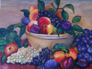 Obra contemporánea nombrada « Belle composition de fruits d'été - Nature Morte », Hecho por PATRICIA DELEY