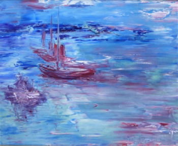 Obra contemporánea nombrada « Bel océan bleu », Hecho por MONIQUE PAGES (1944-2014)