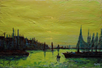 Obra contemporánea nombrada « Matin au Port », Hecho por JACKY MONKA