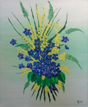 Obra contemporánea nombrada « bouquet bleu et jaune », Hecho por JACKY MONKA